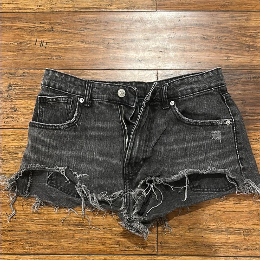 Zara Black Jean Shorts Distressed Frayed Hem